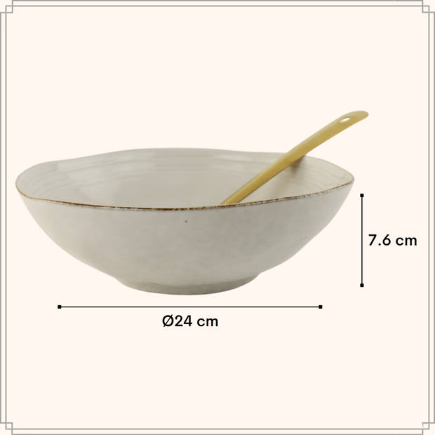 OTIX Saladeschaal - Slakom - Serveerschaal - 24cm - Beige - Porselein - LILY