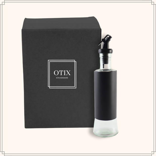 OTIX Olijfolie Fles - Azijnfles - Oliefles - Zwart - 350ml - Met schenktuit - Glas