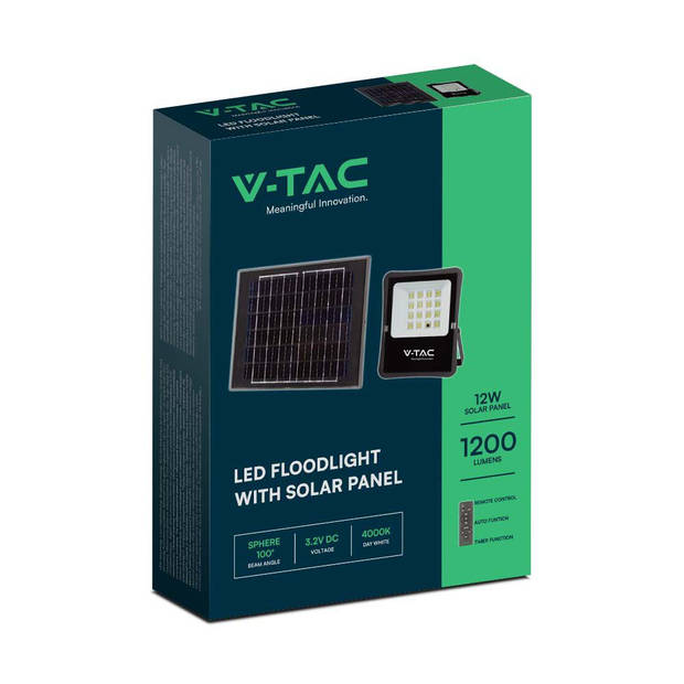 V-TAC VT-55100 Schijnwerpers op zonne-energie - IP65 - Zwarte behuizing - 1200 Lumen - 6400K