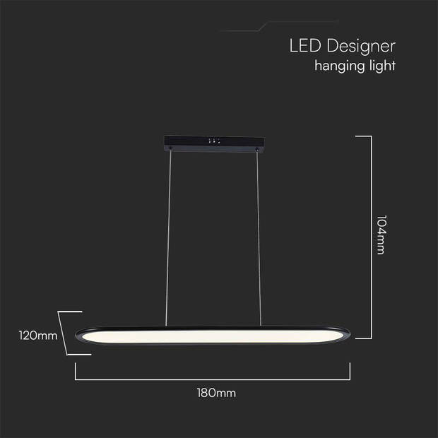 V-TAC VT-7821-B Designer plafondlampen - Designer hanglampen - IP20 - Zwarte behuizing - 24 watt - 3000 lumen -