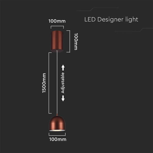 V-TAC VT-7795-B Designer plafondlampen - Designer hanglampen - IP20 - Bruin lamphuis - 8,5 Watt - 850 Lumen - 3000K