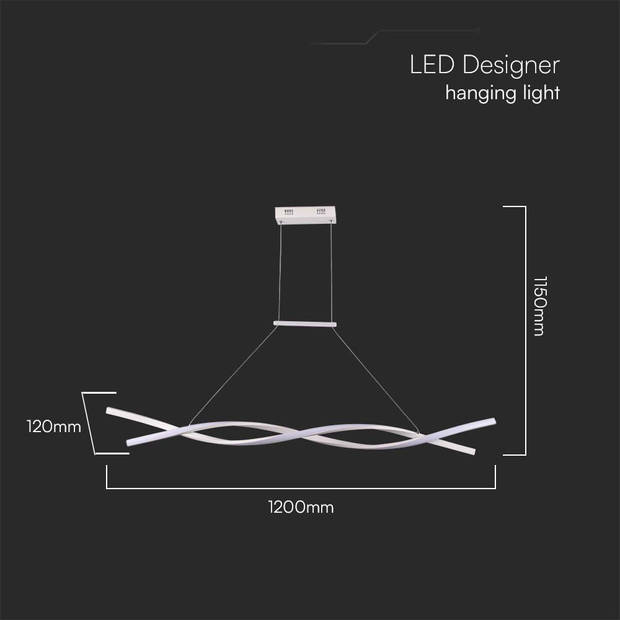 V-TAC VT-7822-W Designer plafondlampen - Designer hanglampen - IP20 - Witte behuizing - 30 watt - 3450 lumen - 3000K