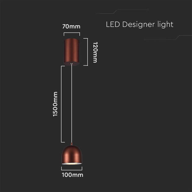 V-TAC VT-7794-B Designer plafondlampen - Designer hanglampen - IP20 - Bruin lamphuis - 8,5 Watt - 850 Lumen - 3000K