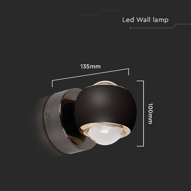 V-TAC VT-7504-B LED wandlamp - Rond - IP20 - Zwarte behuizing - 10 Watt - 950 Lumen - 3000K