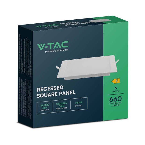 V-TAC VT-61006-SQ LED Minipanelen - Verlicht - Serie voor inbouw - IP20 - Wit lichaam - 6 Watt - 660 Lumen - 6500K
