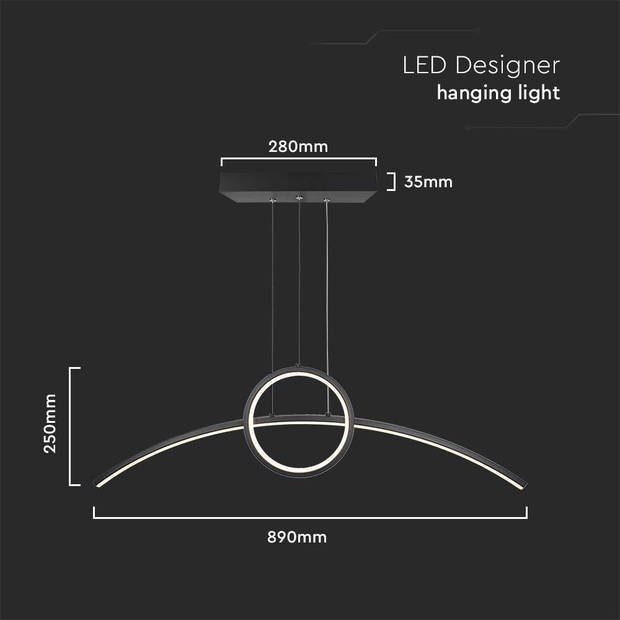 V-TAC VT-7766 Designer plafondlampen - Designer hanglampen - IP20 - Zwarte behuizing - 30 watt - 3200 lumen - 4000K