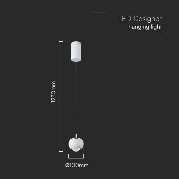 V-TAC VT-7830-W Designer plafondlampen - Designer hanglampen - IP20 - Wit lamphuis - 9 Watt - 1000 Lumen - 4000K