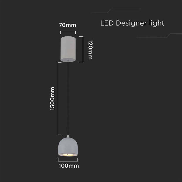 V-TAC VT-7794-G Designer plafondlampen - Designer hanglampen - IP20 - Lichtgrijze behuizing - 8,5 Watt - 850 Lumen -