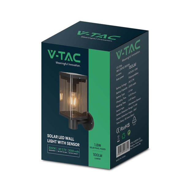V-TAC VT-1136 Solarlampen - Wandlamp op zonne-energie - IP54 - 150 Lumen - 3000K