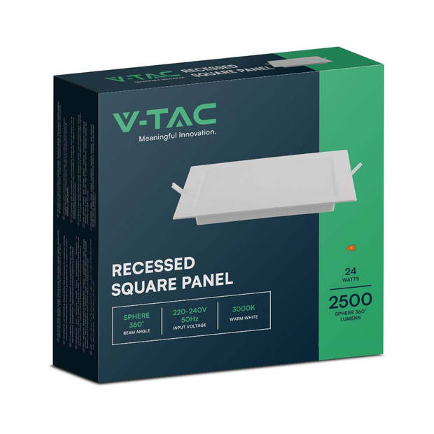 V-TAC VT-61024-SQ LED Minipanelen - Verlicht - Serie voor inbouw - IP20 - Wit lichaam - 24 Watts - 2500 Lumen - 3000K