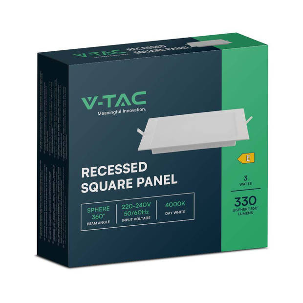 V-TAC VT-61003-SQ LED Minipanelen - Verlicht - Serie voor inbouw - IP20 - Wit lichaam - 3 Watts - 330 Lumen - 4000K