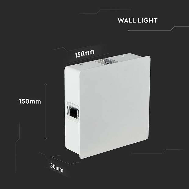 V-TAC VT-704-N LED wandlamp - Vierkant - IP65 - Witte behuizing - 4 Watt - 428 Lumen - 4000K