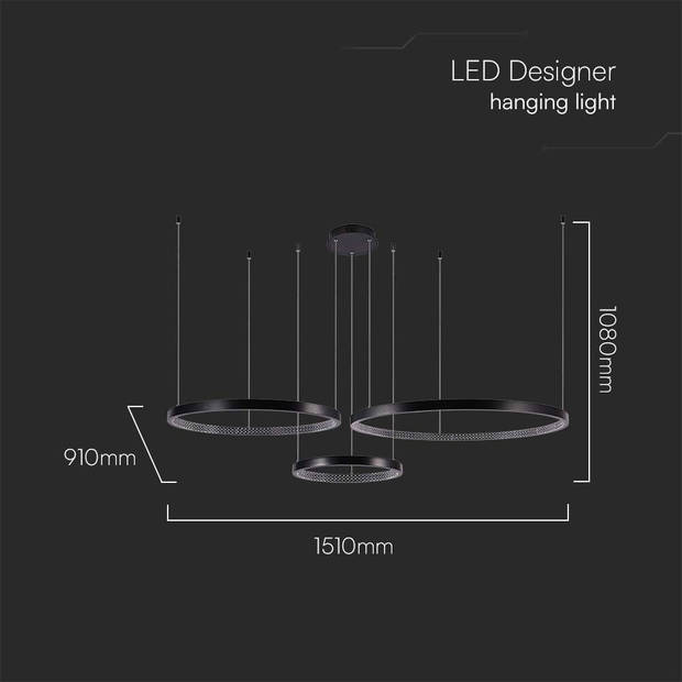 V-TAC VT-7824 Designer plafondlampen - Designer hanglampen - IP20 - Zwarte behuizing - 57 watt - 6840 lumen - 3000K