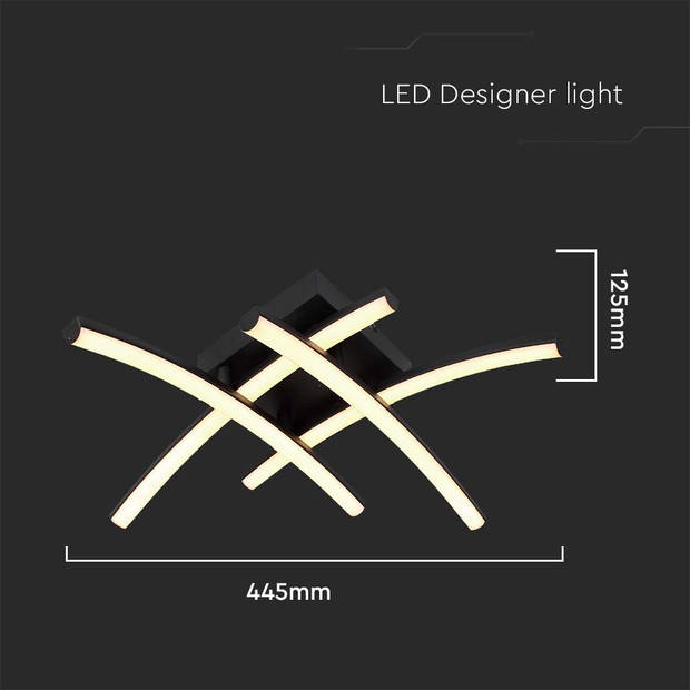 V-TAC VT-7790 Designer plafondlamp - IP20 - Zwarte behuizing - 24 watt - 2500 lumen - 3000K