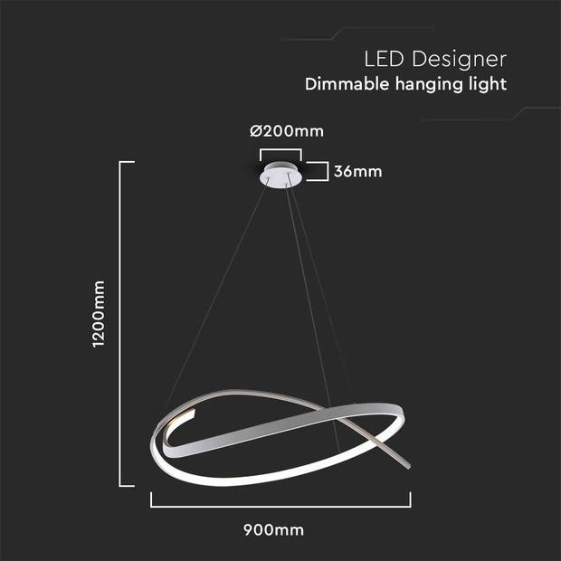 V-TAC VT-7916-W Designer plafondlampen - Designer hanglampen - IP20 - Witte behuizing - 48 watt - 5150 lumen - 4000K