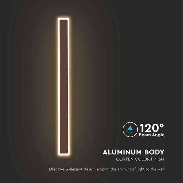 V-TAC VT-11117-C Moderne LED Wandlamp - IP65 - Corten Behuizing - 17 Watt - 2160 Lumen - 3000K