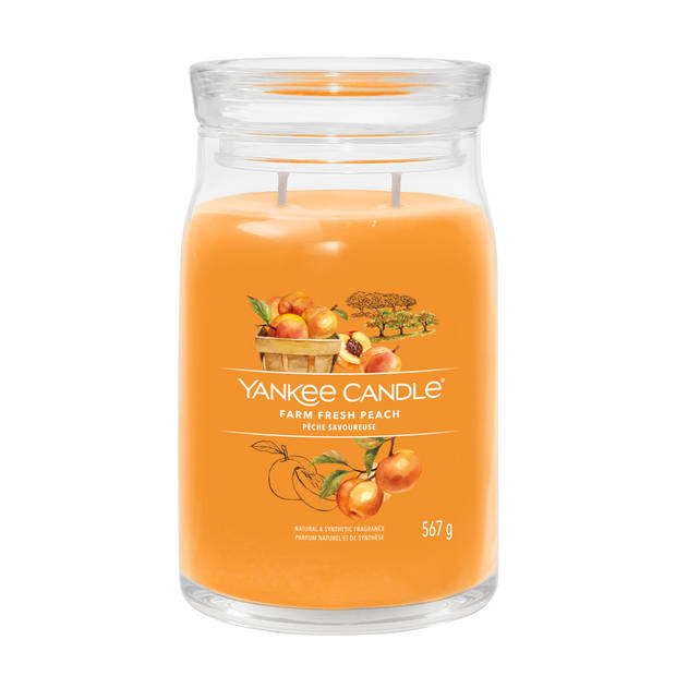 Yankee Candle Geurkaars Large - met 2 lonten - Farm Fresh Peach - 16 cm / ø 9 cm