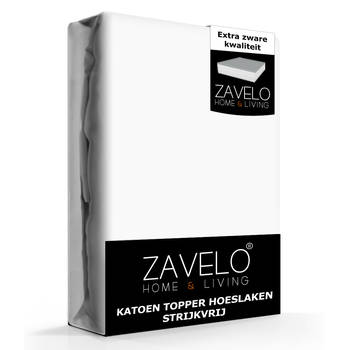 Zavelo Katoen Topper Hoeslaken Strijkvrij Wit-Lits-jumeaux (200x220 cm)