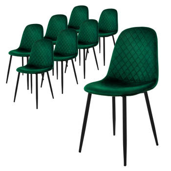 ML-Design eetkamerstoelen set van 8, donkergroen, keukenstoel met fluwelen bekleding,woonkamerstoel met