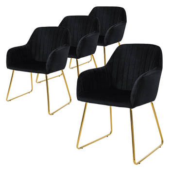 ML-Design eetkamerstoelen set van 4, fluwelen zitting, zwart, woonkamerstoel met rugleuning en armleuningen, keukenstoel