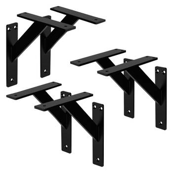 ML-Design 6 stuks plankdrager 180x180 mm, zwart, aluminium, zwevende plankdrager, plankdrager, wanddrager voor