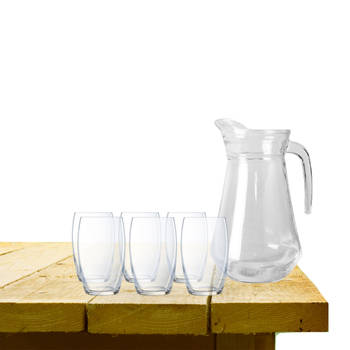 Gerim karaf schenkkan glas 1000 ml met 6x stuks Versailles waterglazen - Drinkglazen