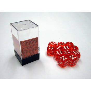 Chessex Doorschijnend Oranje/wit D6 16mm Dobbelsteen Set (12 stuks)
