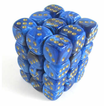 Chessex Vortex Blauw/goud D6 12mm Dobbelsteen Set (36 stuks)