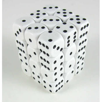 Chessex Opaque wit/zwart D6 12mm Dobbelsteen Set (36 stuks)