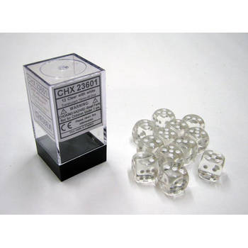 Chessex Translucent Clear/white D6 16mm Dobbelsteen Set (12 stuks)