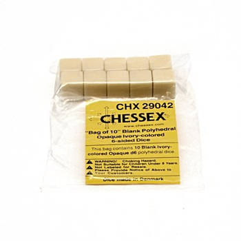 Chessex Opaque Ivoor Blanc D6 Dobbelsteenset (10 stuks)