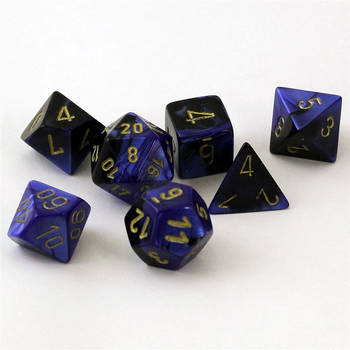 Chessex Gemini Black-Blue/gold Polydice Dobbelsteen Set (7 stuks)