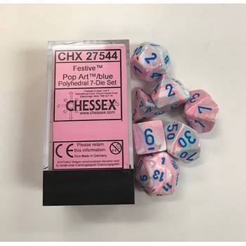 Chessex Feestelijke Pop Art/blauw Polydice Dobbelsteen Set (7 stuks)