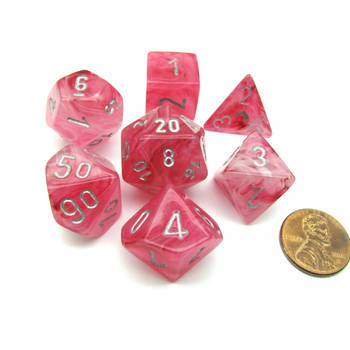 Chessex Ghostly Glow Pink/silver Polydice Dobbelsteen Set (7 stuks)
