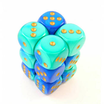 Chessex Gemini Blauw-Taling/goud D6 16mm Dobbelsteen Set (12 stuks)