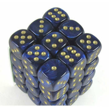 Chessex Scarab Koningsblauw/goud D6 12mm Dobbelsteen Set (36 stuks)