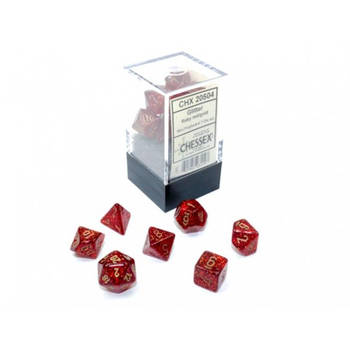 Chessex Glitter Mini-Polyhedral Ruby/gold Dobbelsteen Set (7 stuks)