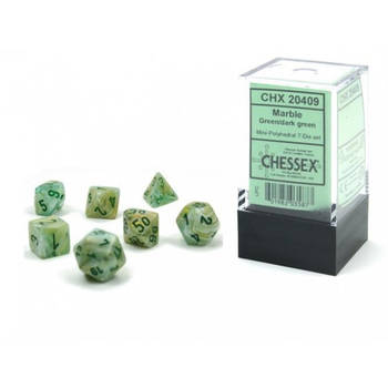 Chessex Marble Mini-Polyhedral Green/donkergroen Dobbelsteen Set (7 stuks)