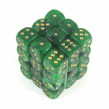 Chessex Vortex groen/goud D6 12mm Dobbelsteen Set (36 stuks)