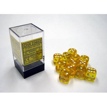 Chessex Translucent Yellow/white D6 16mm Dobbelsteen Set (12 stuks)