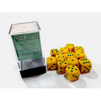 Chessex Lotus Gespikkeld D6 16mm Dobbelsteen Set (12 stuks)