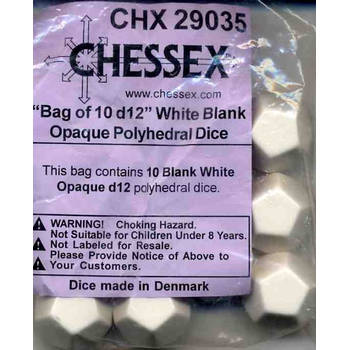 Chessex Opaak Wit Blanc D12 Dobbelsteen Set (10 stuks)