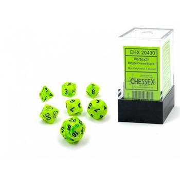 Chessex Vortex Mini-Polyhedral Bright Green/black Dobbelsteen Set (7 stuks)