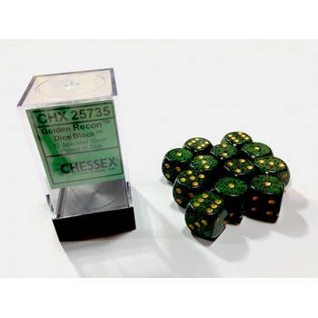 Chessex Golden Recon Gespikkeld D6 16mm Dobbelsteen Set (12 stuks)
