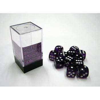 Chessex Translucent Purple/white D6 16mm Dobbelsteen Set (12 stuks)