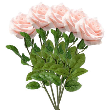 Emerald Kunstbloem roos Marleen - 5x - licht roze - 63 cm - decoratie bloemen - Kunstbloemen