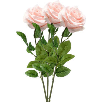 Emerald Kunstbloem roos Marleen - 3x - licht roze - 63 cm - decoratie bloemen - Kunstbloemen