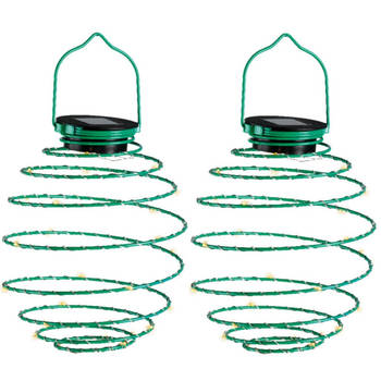 Lumineo Hanglamp - 2x - solar verlichting - groen - D16 cm - metaal - tuinverlichting - Buitenverlichting