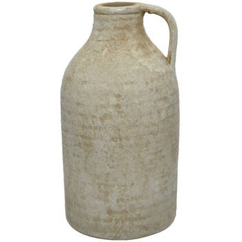 Vaas kruik/fles model - vintage - terracotta - creme wit - D15 x H30 cm - Vazen