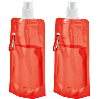 Waterfles/drinkfles opvouwbaar - 10x - oranje - kunststof - 460 ml - schroefdop - waterzak - Drinkflessen